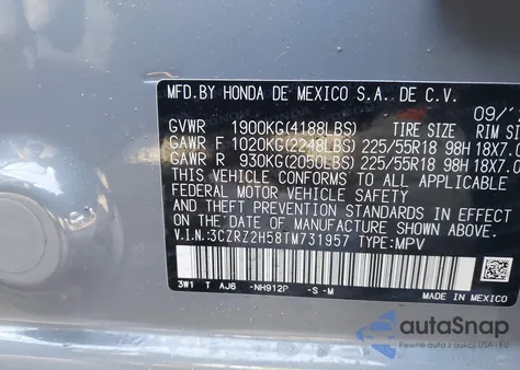 2026 Honda Hr-V Awd Sport z USA, uszkodzony, nr VIN 3CZRZ2H58TM731957